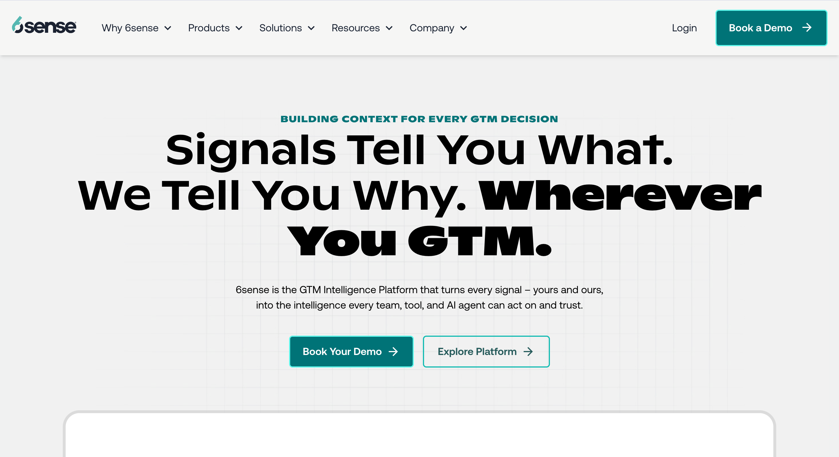 6sense Sales Intelligence page showing Free plan and sales intelligence capabilities.