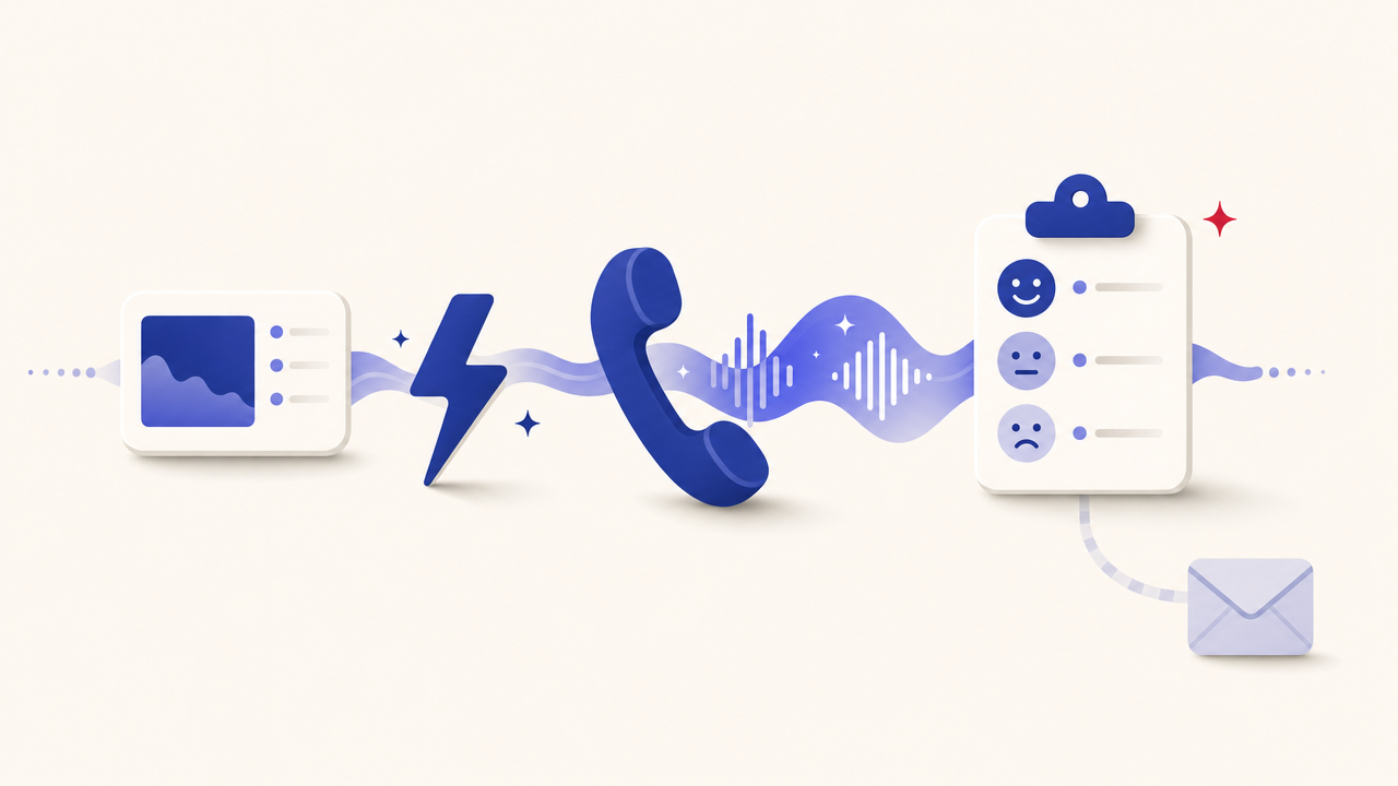 AI churn prevention flow: CRM inactivity trigger to Outcraft AI call to logged churn reason