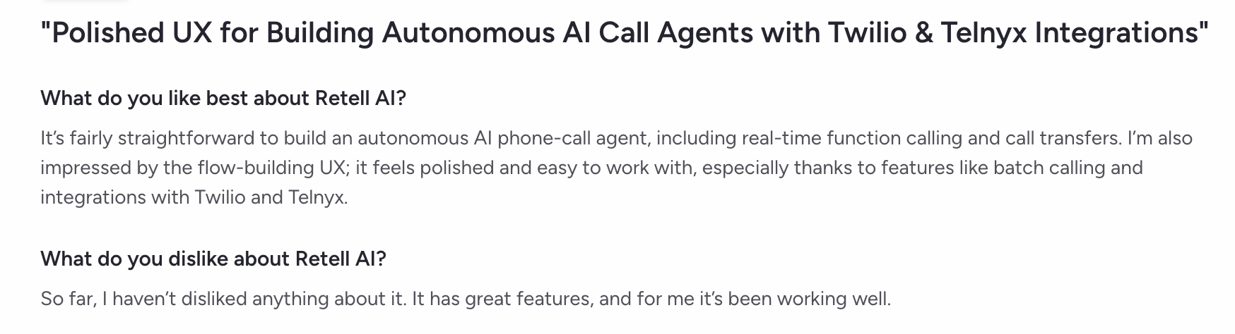 Retell User Review