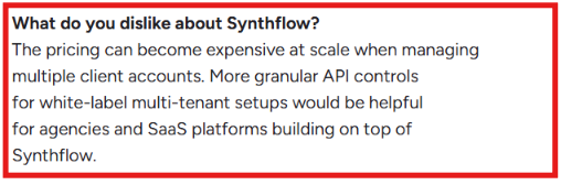 Synthflow AI G2 review about pricing
