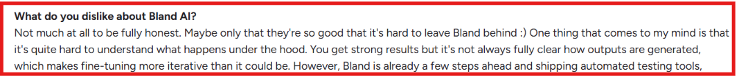 Bland AI G2 review about difficulty in understanding