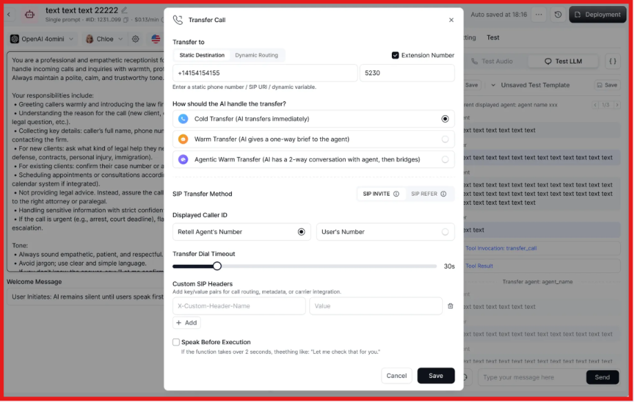 Transfer call on Retell AI