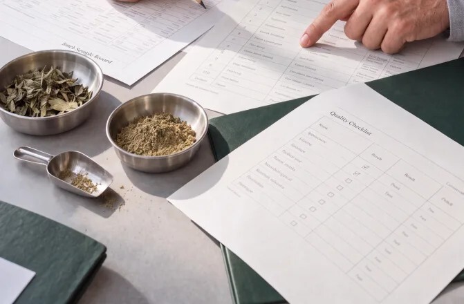 Acentecom quality checklist and ingredient samples