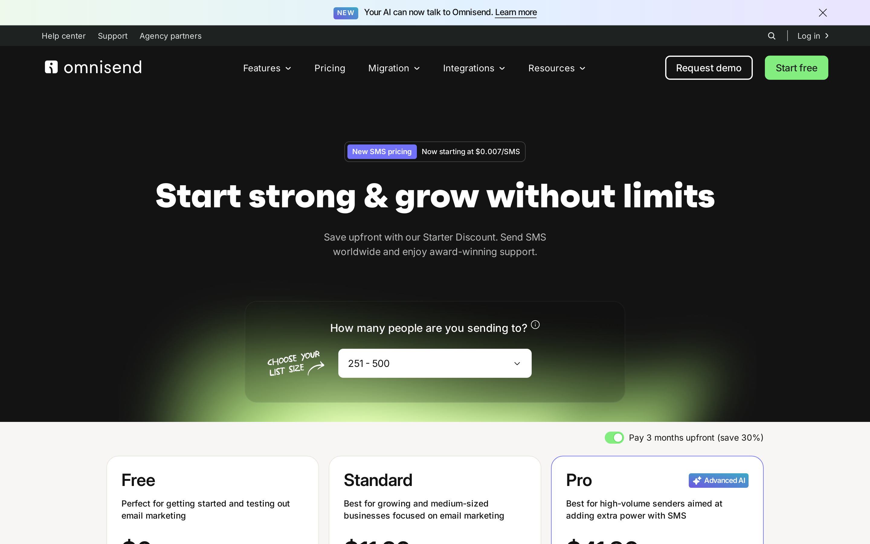 Omnisend pricing for email SMS and web push retention