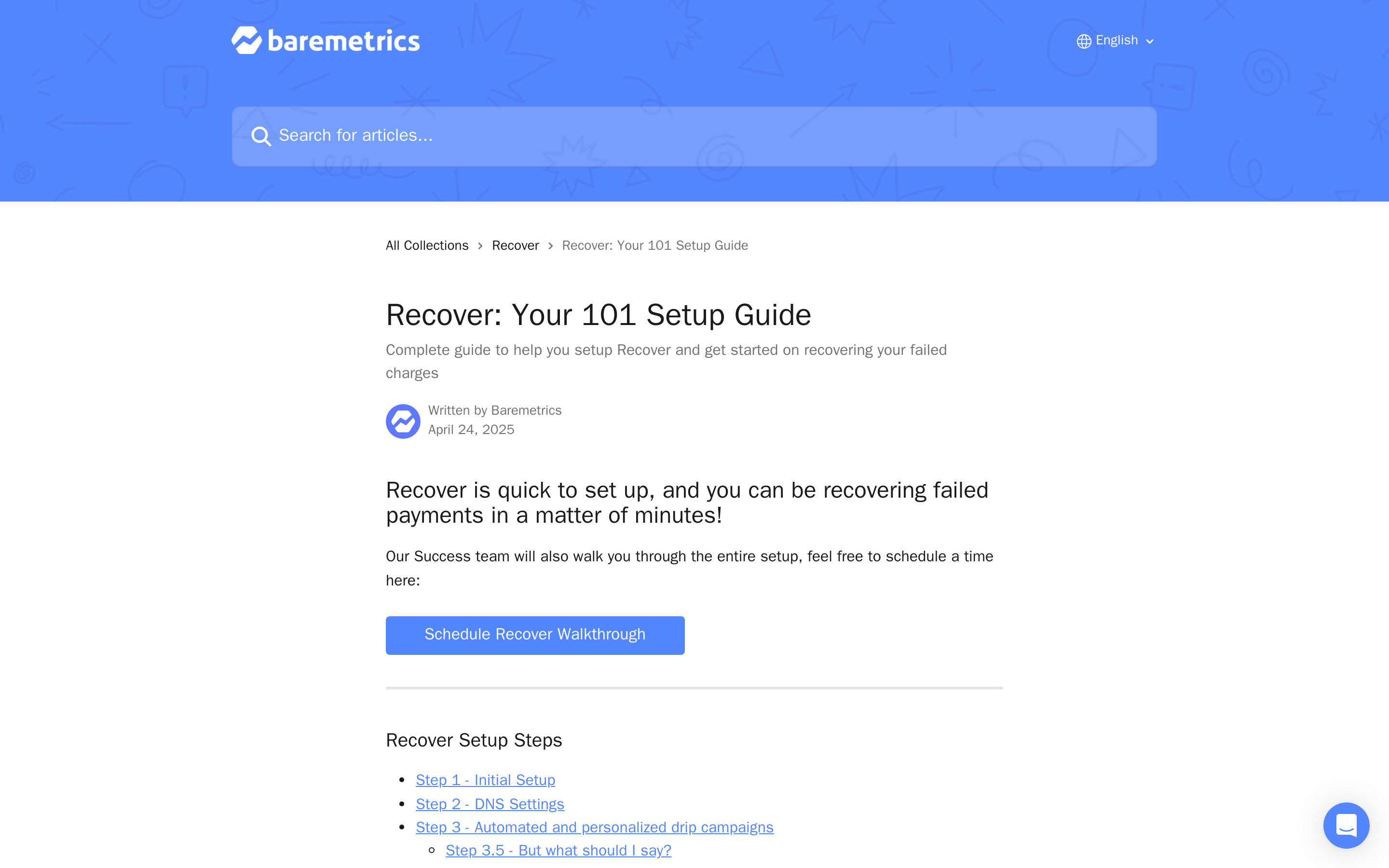 Baremetrics Recover setup workflow