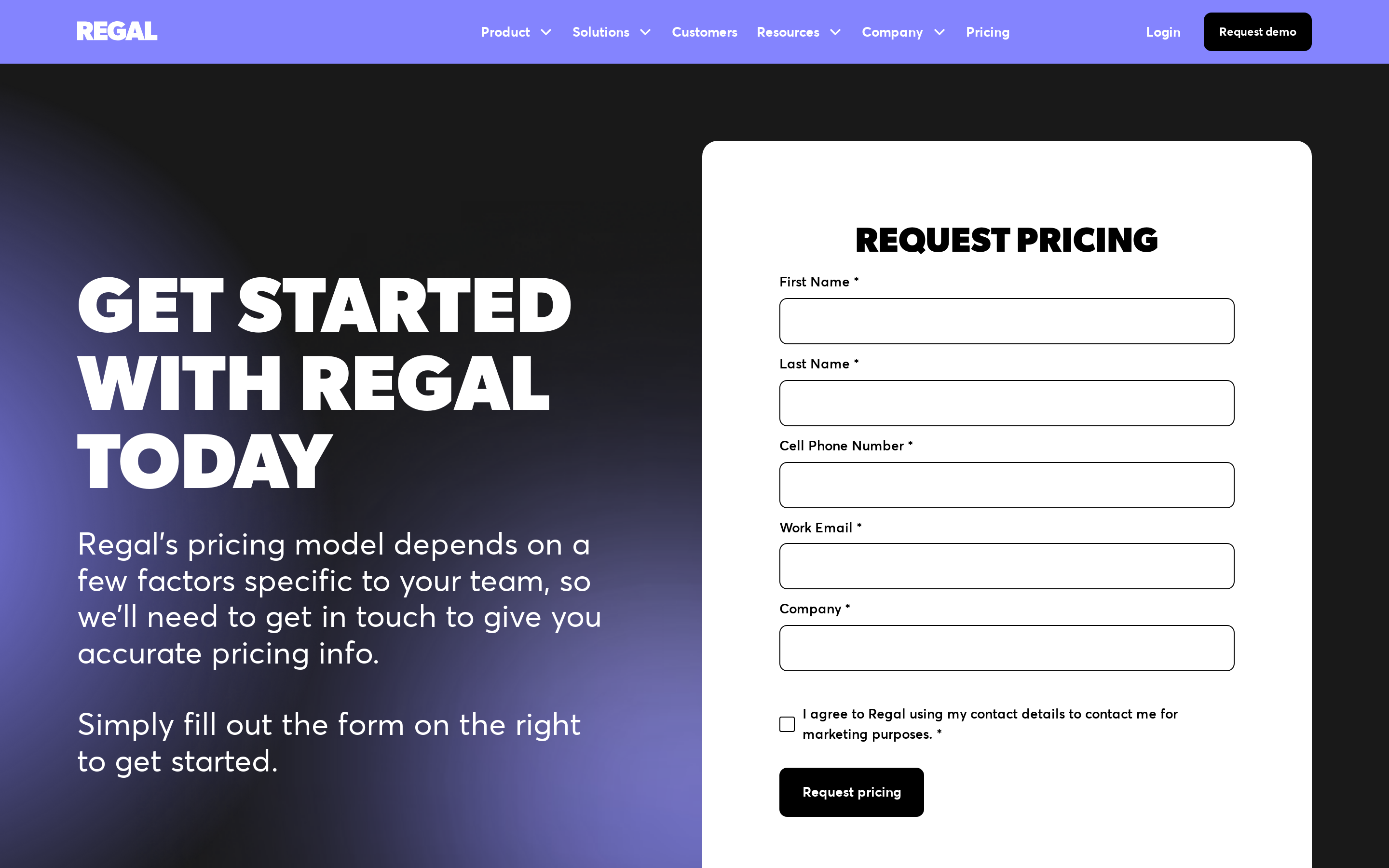 Regal pricing page