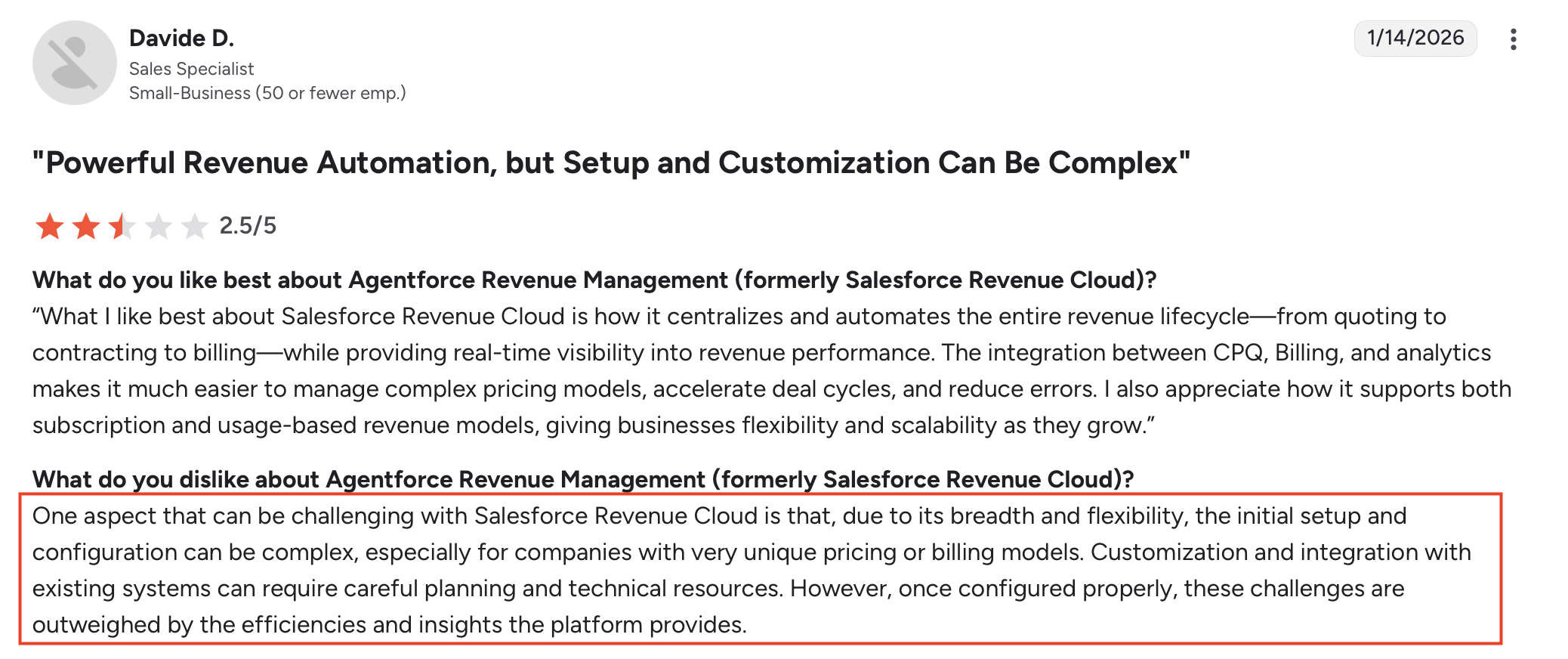 Salesforce - Agentforce Revenue Management Review on G2