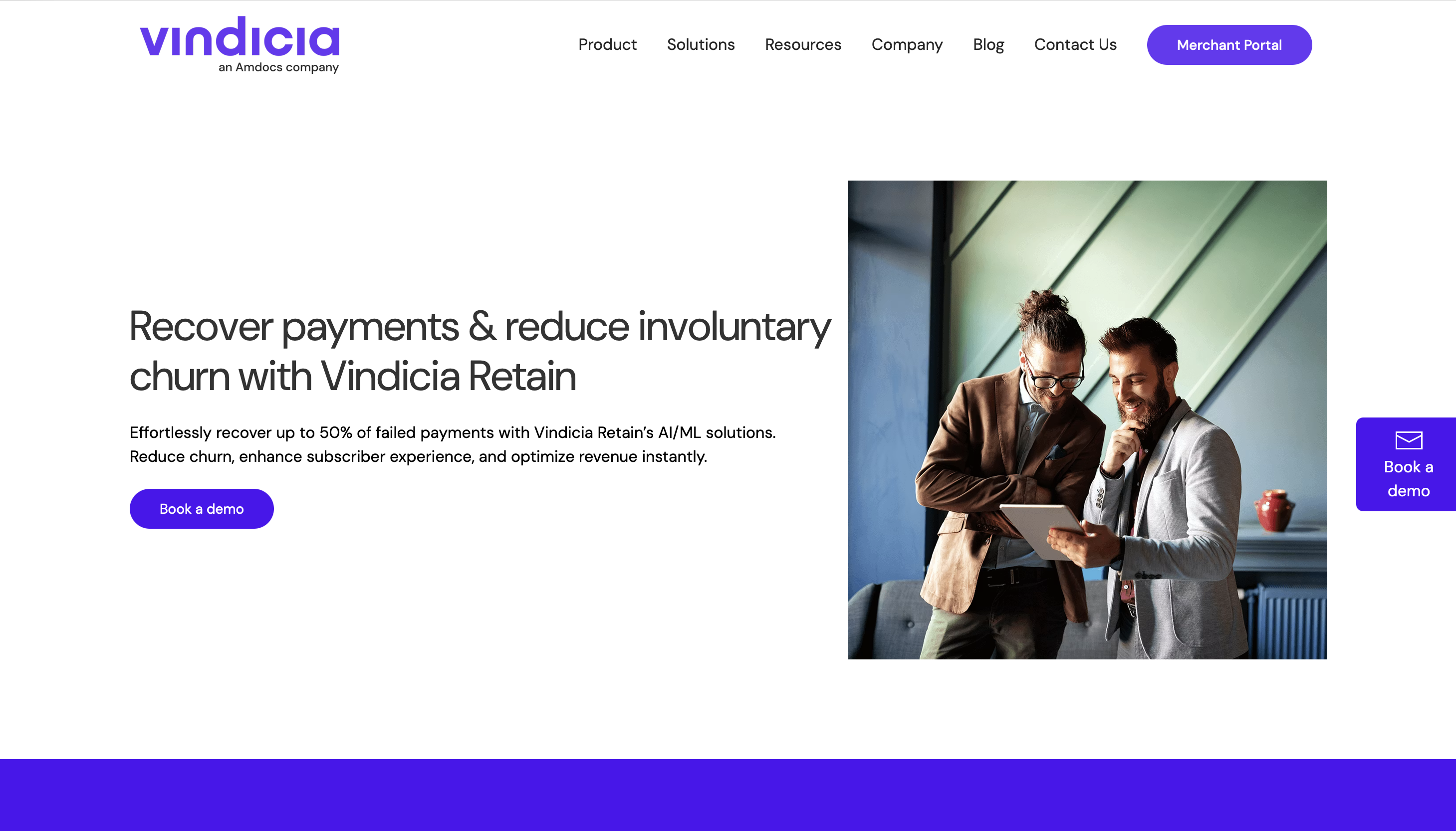 Vindicia Retain homepage 