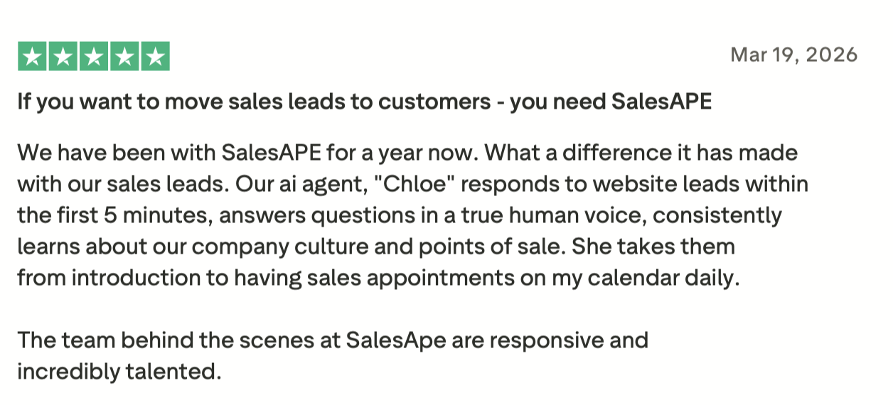 SalesApe review on TrustPilot