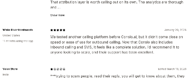Negative Consio Shopify review from Velan Store screenshot